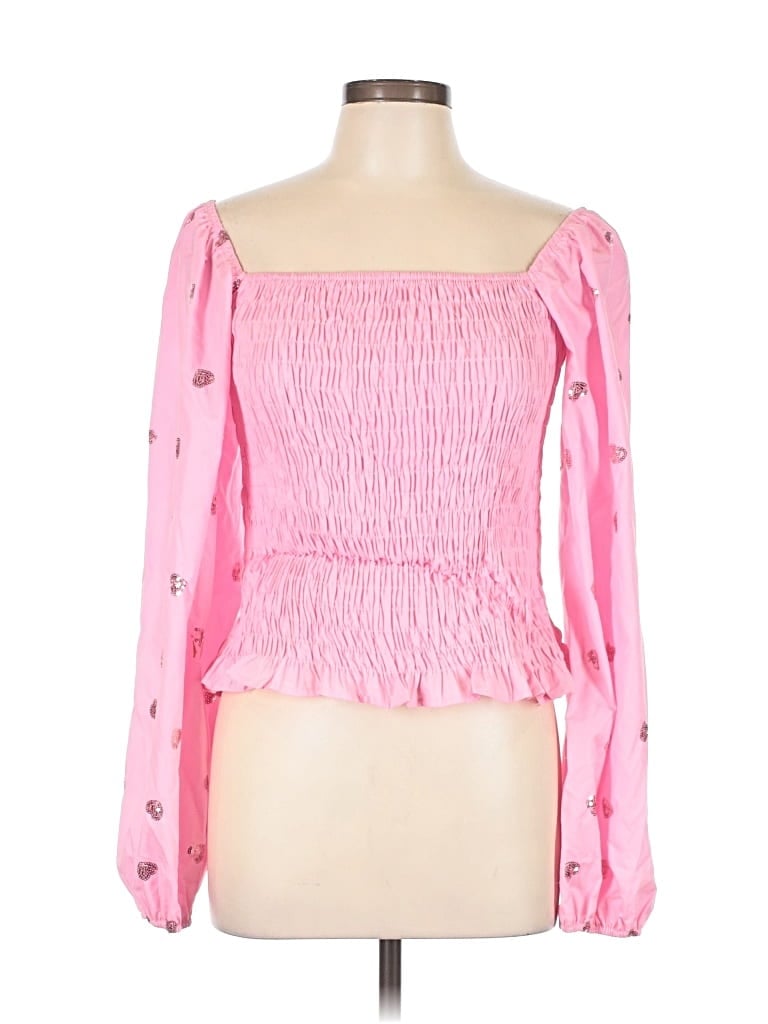 Pre-owned Pink Lily Long Sleeve Top Pink Sweetheart Neckline Tops