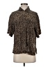 Silx 100% Silk Animal Print Brown Short Sleeve Silk Top Size S - photo 1