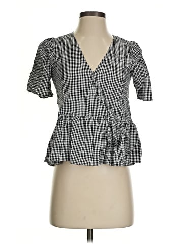 Madewell Crossover Peplum Top in Textured Gingham Check (view 1)