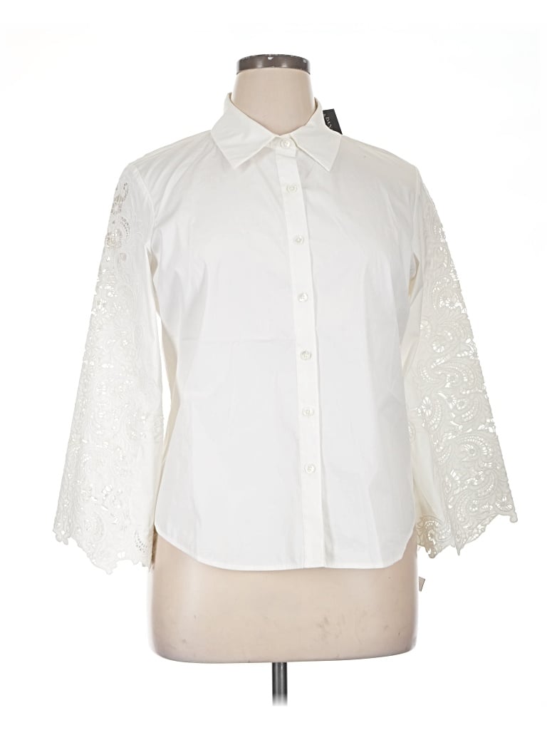 Dana Buchman 3/4 Sleeve Button Down Shirt In Ivory
