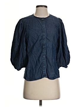Madewell Denim Puff-Sleeve Button-Up Top in Annadale Wash