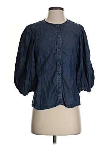 Madewell Denim Puff-Sleeve Button-Up Top in Annadale Wash (view 1)