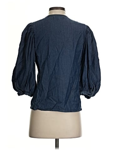 Madewell Denim Puff-Sleeve Button-Up Top in Annadale Wash (view 2)