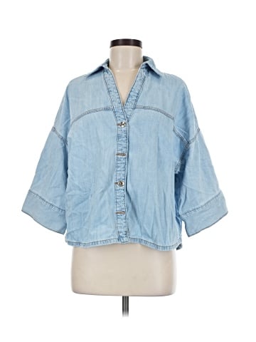 Zara 3/4 Sleeve Button-Down Shirt (view 1)