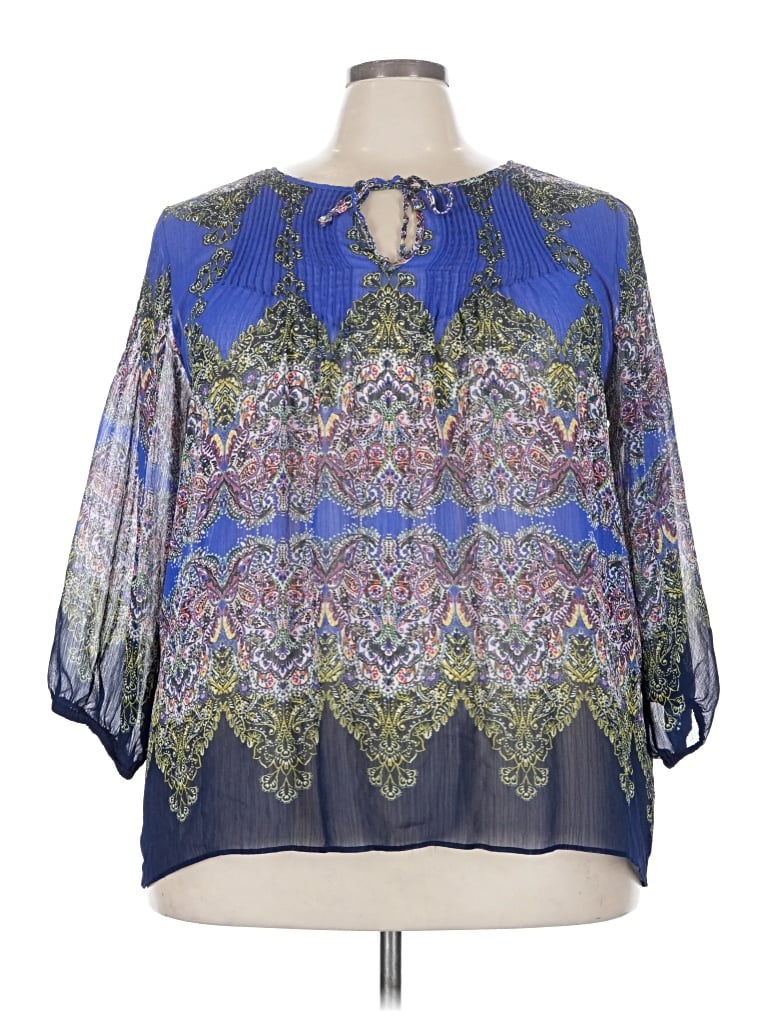 Pre-owned Rose + Olive 3/4 Sleeve Blouse In Blue