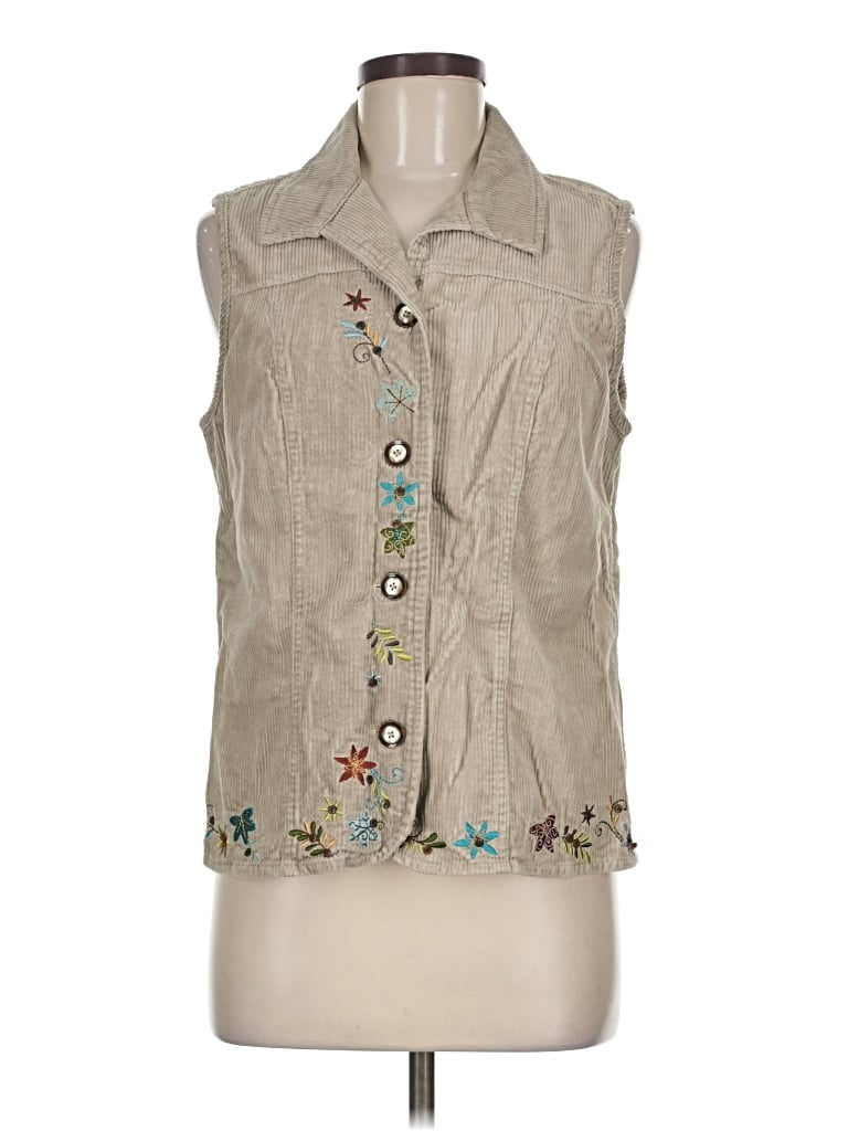Pre-owned Christopher & Banks Denim Vest In Tan