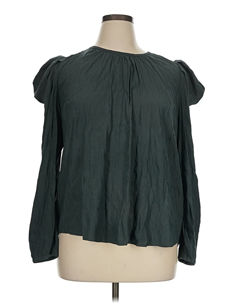 Pre-owned Current Air Long Sleeve Blouse In Green