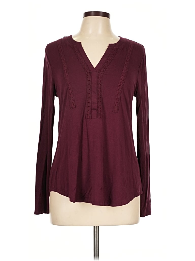Pre-owned Cable & Gauge Long Sleeve Henley Shirt In Burgundy