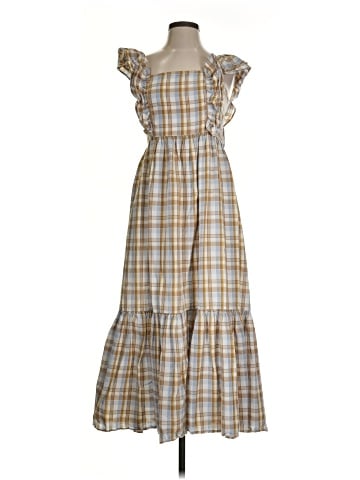 Madewell Ruffle-Sleeve Tiered Midi Dress in Plaid (view 1)
