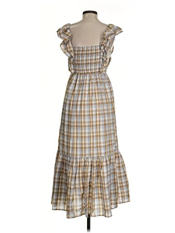 Madewell Ruffle-Sleeve Tiered Midi Dress in Plaid (view 2)