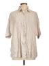 Max Studio Stripes Tan 3/4 Sleeve Button-Down Shirt Size L - photo 1