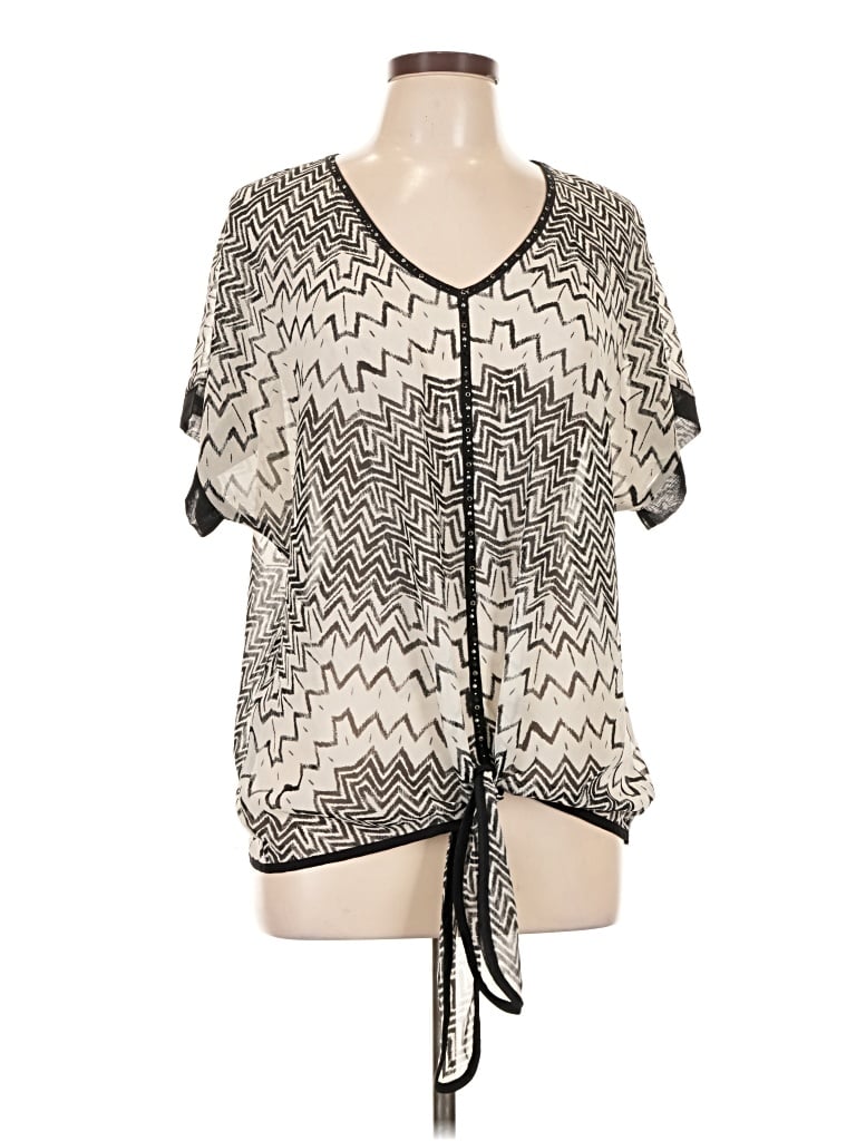 Pre-owned Christopher & Banks Short Sleeve Blouse In Silver