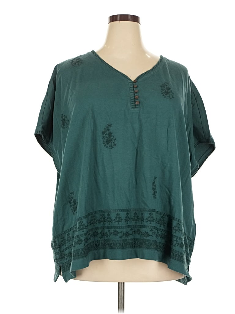 Pre-owned Purejill Short Sleeve Henley Shirt In Teal