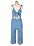 One Clothing 100% Rayon Solid Blue Jumpsuit Size L - photo 2