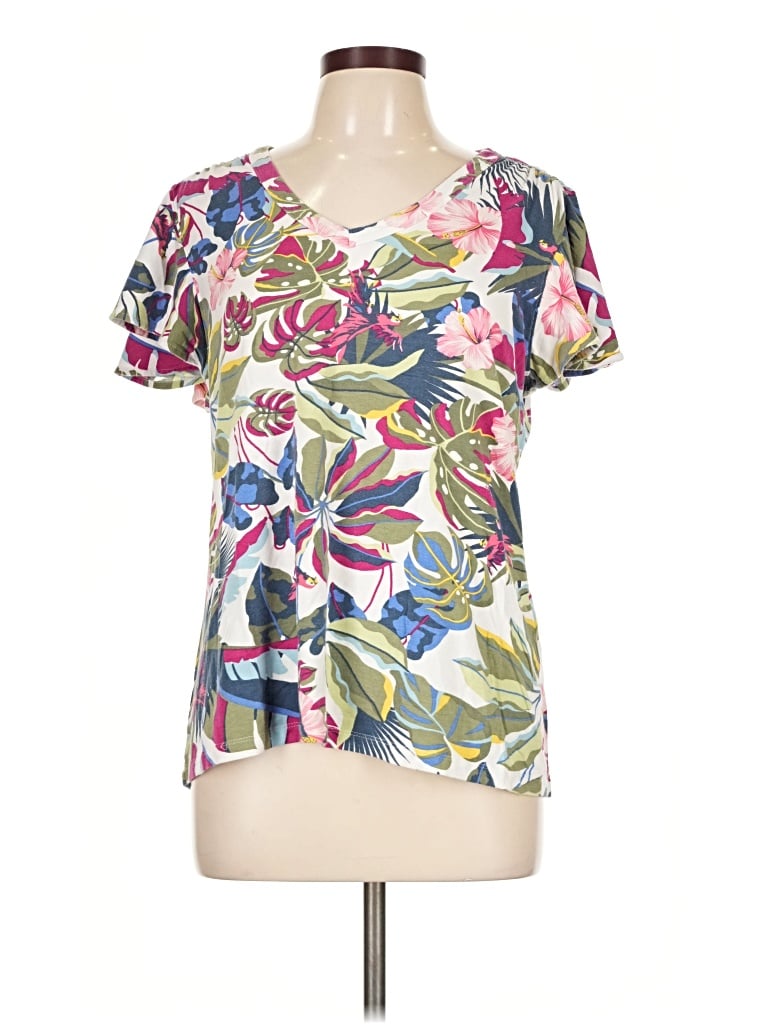 Pre-owned Chico's Short Sleeve Blouse In Ivory