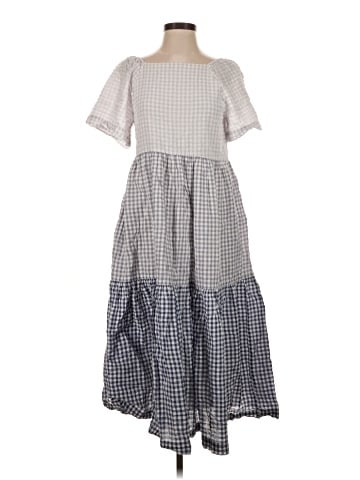 Madewell Patchwork Gingham Button-Front Tiered Midi Dress (view 1)