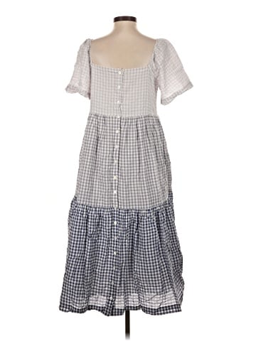 Madewell Patchwork Gingham Button-Front Tiered Midi Dress (view 2)