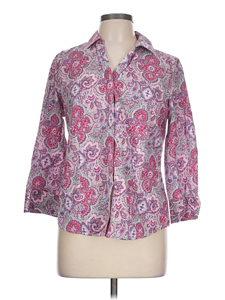 Pre-owned Talbots 3/4 Sleeve Button Down Shirt In Purple