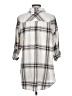 Ann Taylor LOFT 100% Cotton Plaid Silver 3/4 Sleeve Button-Down Shirt Size L - photo 2