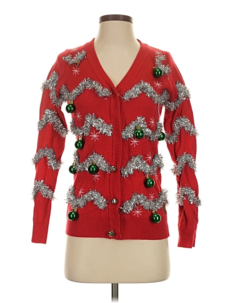 Pre-owned Tipsy Elves Cardigan Sweater In Red