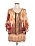 Da-Nang 100% Silk Print Orange 3/4 Sleeve Silk Top Size M - photo 1