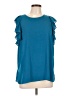 T Tahari 100% Polyester Teal Short Sleeve Blouse Size L - photo 1