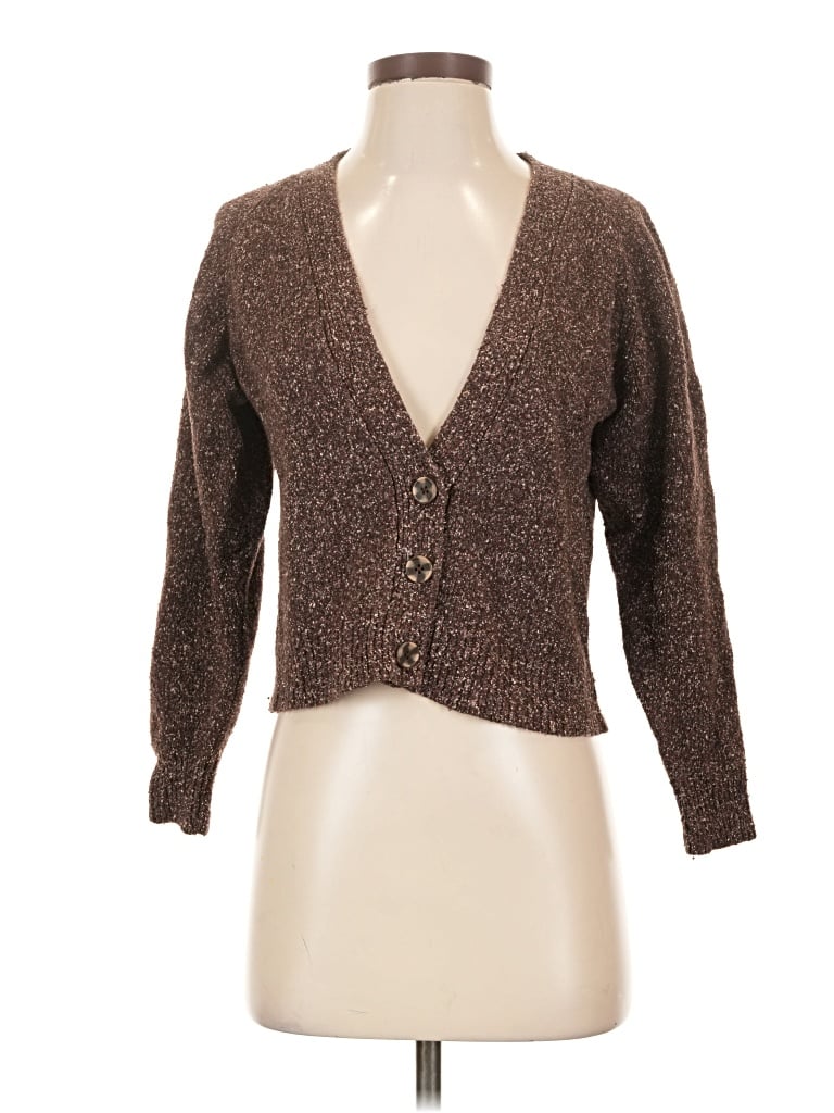 Pre-owned Christopher & Banks Silk Cardigan Sweater In Brown