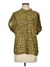 CAbi 100% Silk Print Yellow Short Sleeve Silk Top Size S - photo 1