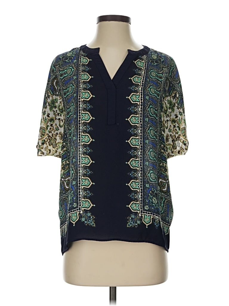 Pre-owned Rose + Olive Short Sleeve Blouse In Blue