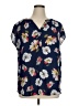 Papermoon 100% Polyester Floral Blue Short Sleeve Blouse Size 1X - photo 1