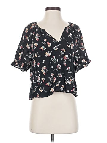 Madewell Silk Notched Ruffle-Cuff Top in Carnation Toss (view 1)