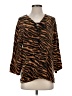Neiman Marcus 100% Silk Animal Print Brown 3/4 Sleeve Silk Top Size XS - photo 1