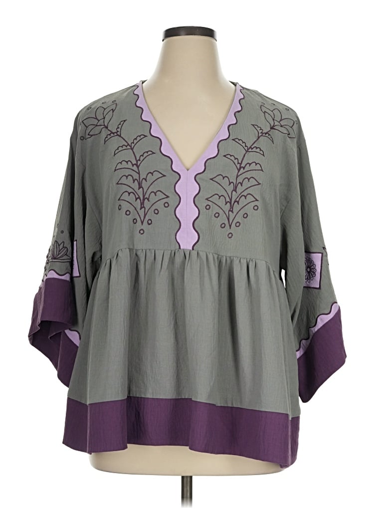 Pre-owned Oddi 3/4 Sleeve Blouse In Gray
