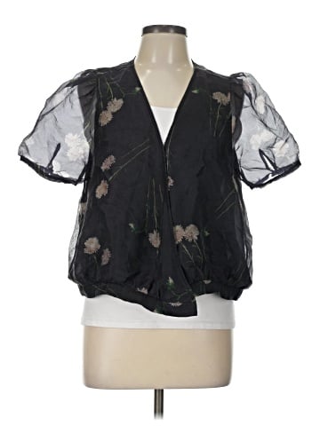 Madewell Silk Organza Puff-Sleeve Wrap Top in Aster Portrait (view 1)