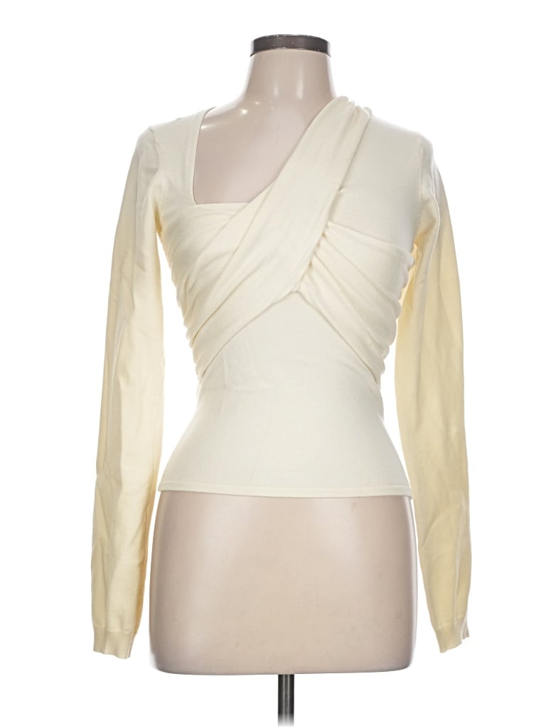 Pre-owned Meshki Long Sleeve Top Ivory Plunge Neckline Tops