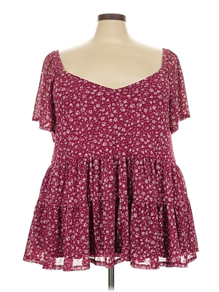 Pre-owned Torrid Short Sleeve Blouse In Burgundy
