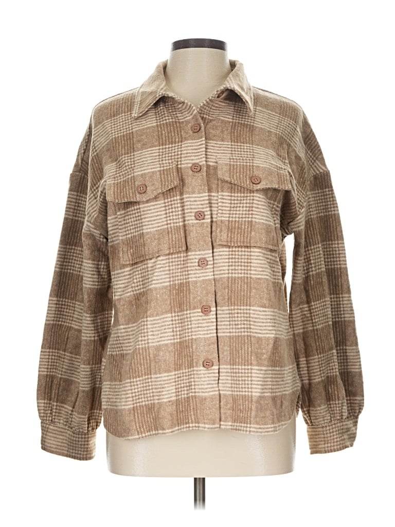 Pre-owned Pink Lily Long Sleeve Button Down Shirt In Tan