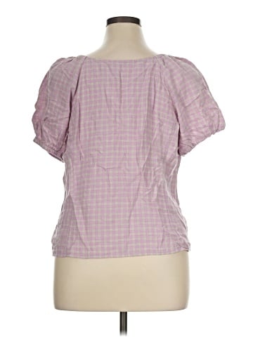 Madewell Linen-Blend Puff-Sleeve Button-Wrap Top in Plaid (view 2)