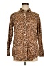 J. McLaughlin 100% Cotton Animal Print Brown Long Sleeve Button-Down Shirt Size XL - photo 1