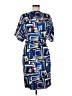 Poleci 100% Silk Print Blue Casual Dress Size 8 - photo 1