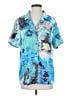 Topshop 100% Polyester Tropical Blue Short Sleeve Blouse Size 4 - photo 1