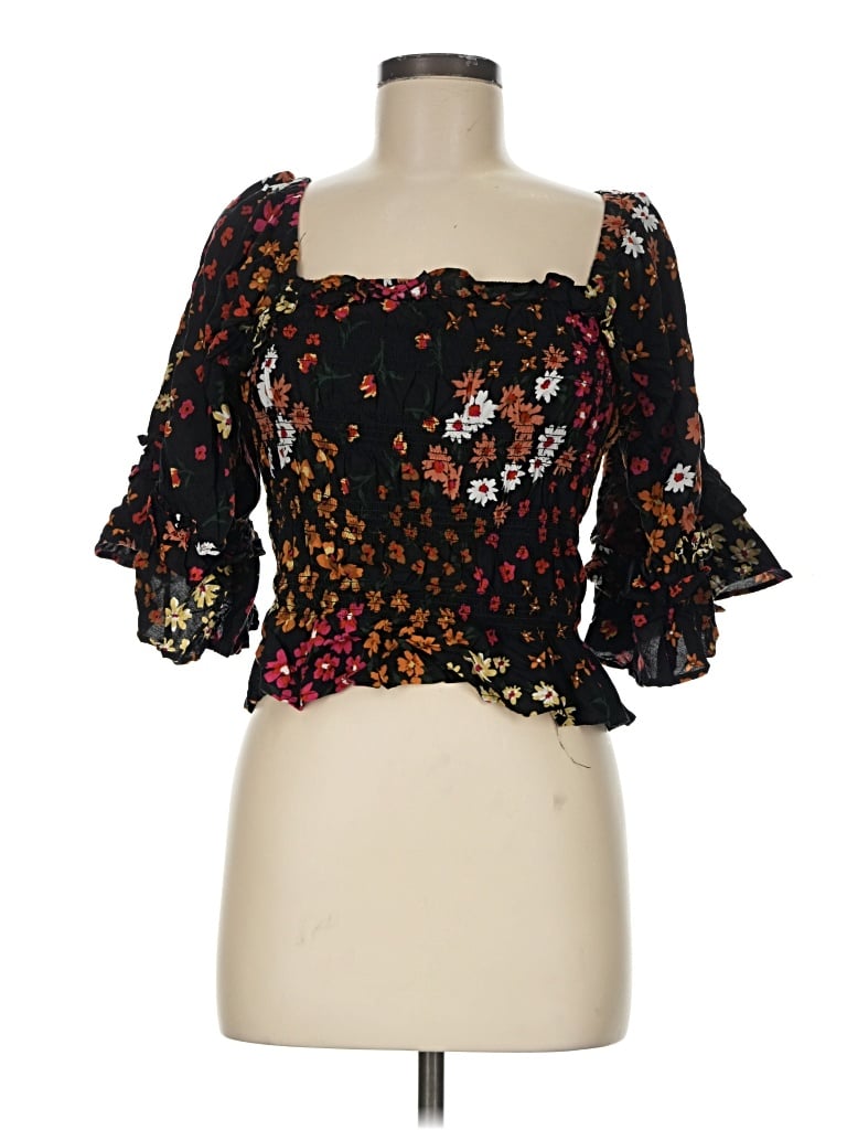 Pre-owned Patrons Of Peace 3/4 Sleeve Blouse In Black