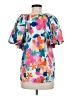Entro 100% Polyester Floral Blue Short Sleeve Blouse Size M - photo 2