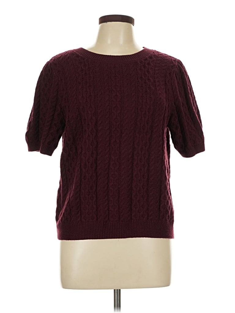 Pre-owned Cece Short Sleeve Top Burgundy Crew Neck Tops