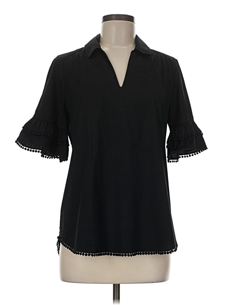 Pre-owned Chico's Short Sleeve Blouse In Black