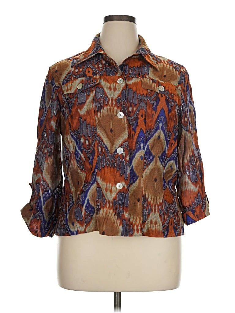 Pre-owned Ruby Rd. 3/4 Sleeve Button Down Shirt In Brown