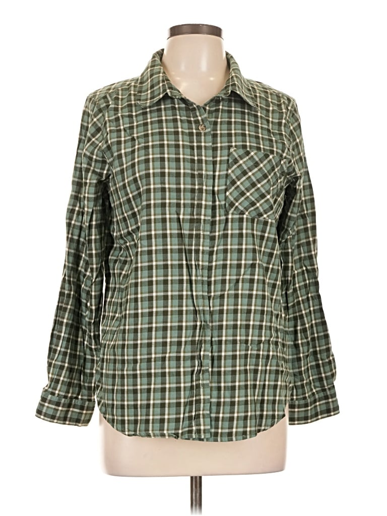Pre-owned Christopher & Banks Long Sleeve Button Down Shirt In Green