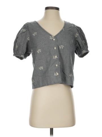 Madewell Embroidered Flannel Bubble-Sleeve Crop Shirt (view 1)