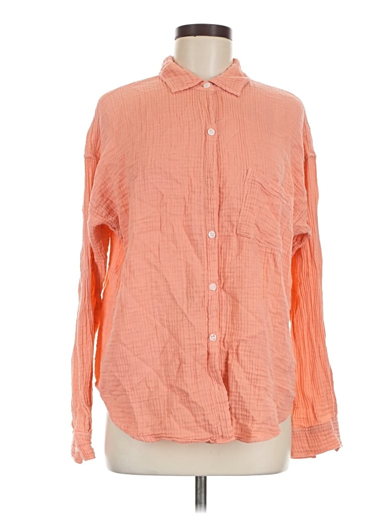 Pre-owned Lou & Grey Long Sleeve Button Down Shirt In Orange