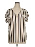 Flower & Feather Stripes Brown Short Sleeve Blouse Size 1X - photo 1